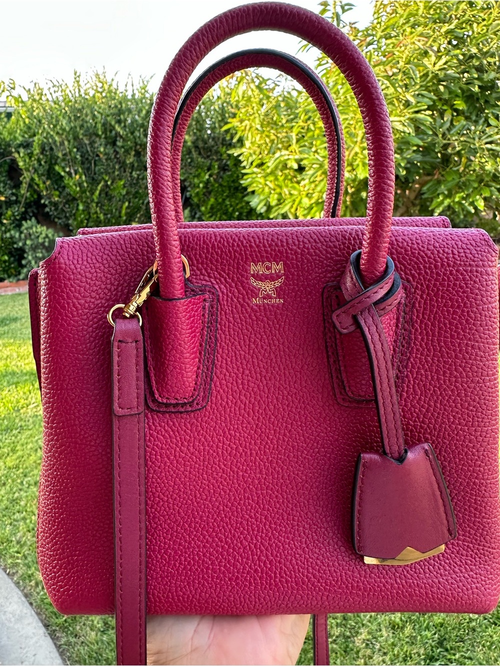 MCM Grained Calfskin Mini Milla Tote Burgundy